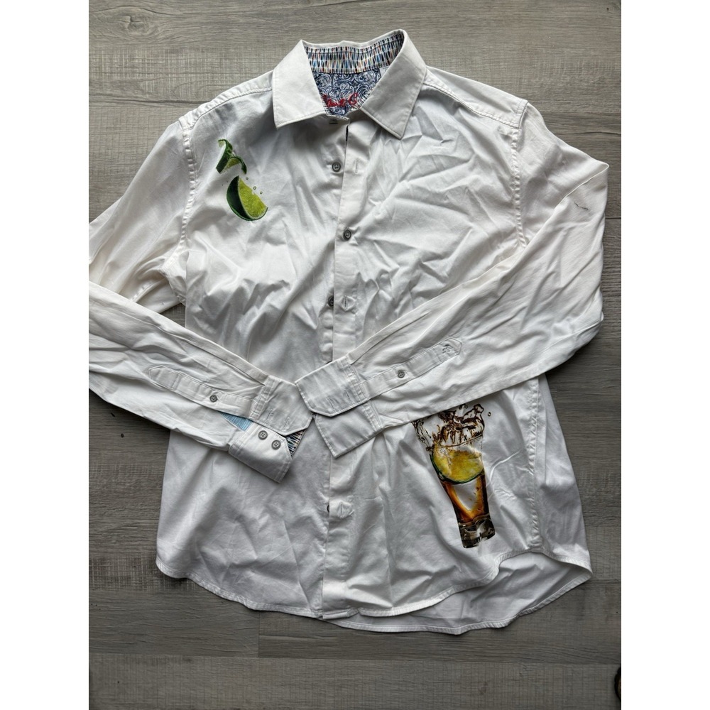 Robert Graham Lime Tequila White Lemons Drink Series Short Sleeve Size Medium